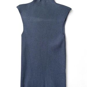 Suzy Shier Ribbed Sleeveless Mock Neck Tank - Slate Blue